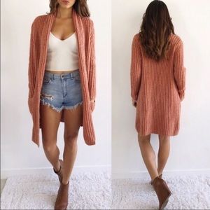 👘LOFT Ribbed Pocket Open Cardigan, Size M